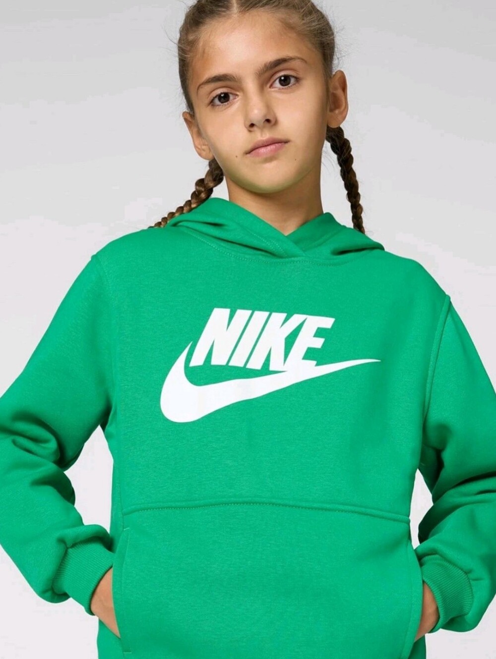 Nike Big Kids Sportswear Club Fleece Hoodie Stadium Green White Size XL